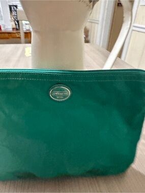 Coach Teal Nylon Cosmetic Pouch with Logo Plaque